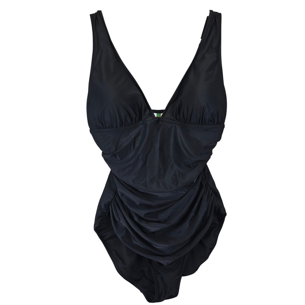 J.‎ Crew Black Ruched V Neck One Piece Swimsuit Women Size 14 Resortwear Beach